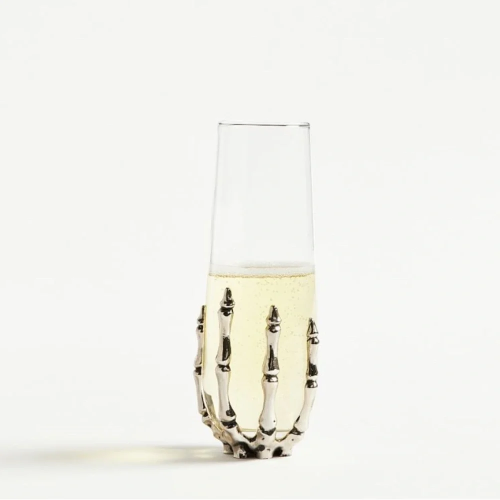 Pottery Barn Halloween Skeleton Stemless Champagne Flute